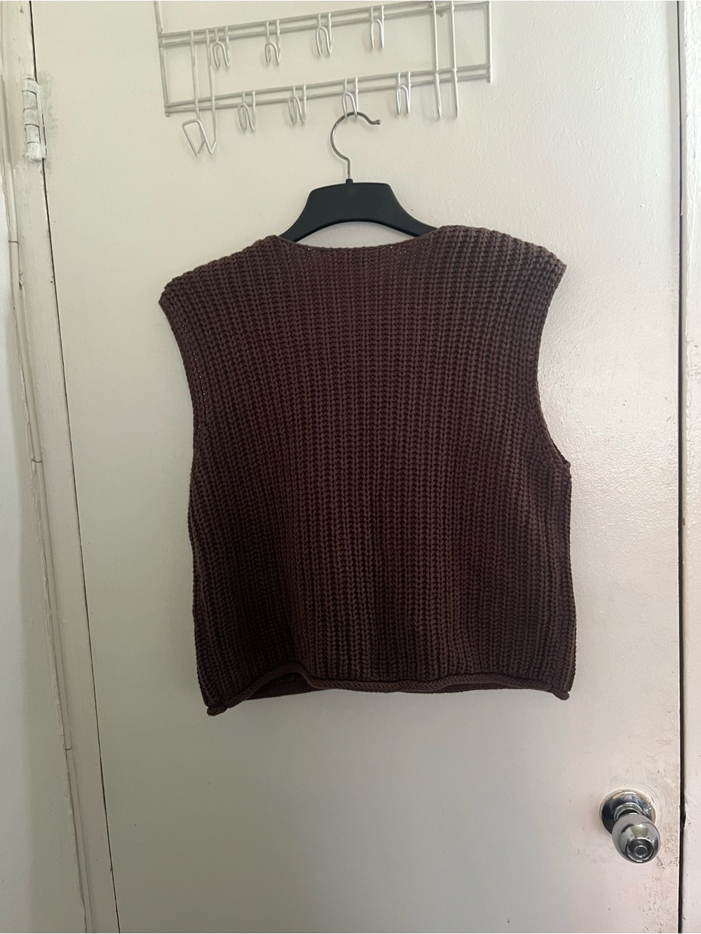 Gold-Button Brown Knit Sleeveless Cardigan Vest - Picture 2 of 5